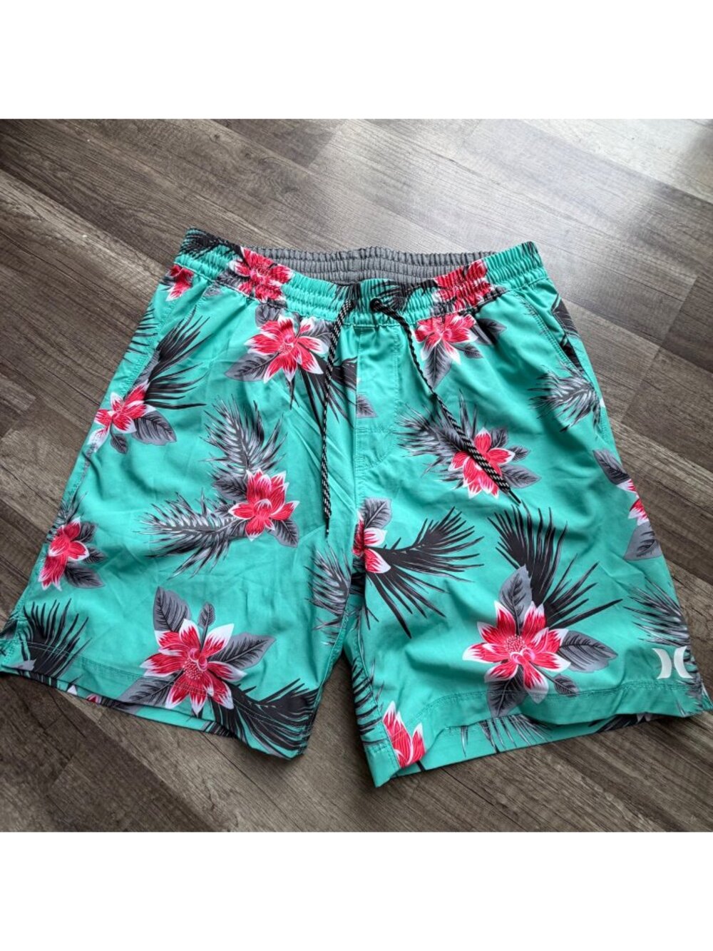 Hurley Mens Floral Swim Shorts Green & Red Size Large